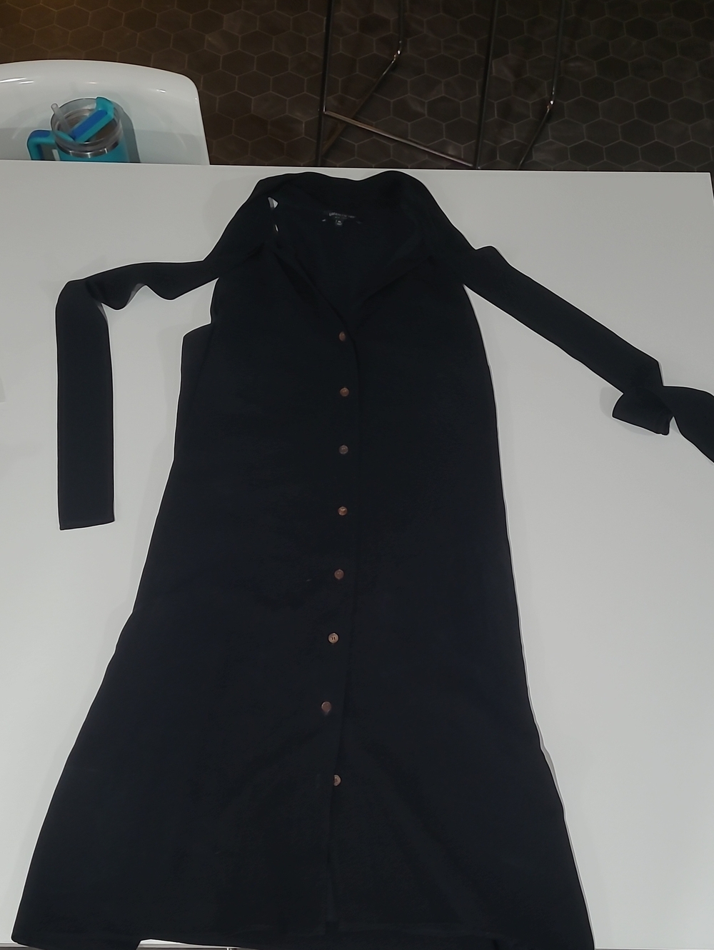 Lafayette 148 New York Black Long-Sleeve Button-Front Dress